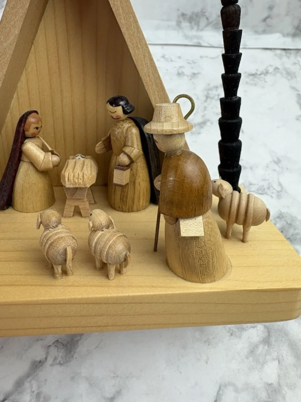 *Vintage Erzgebirge Carved Wooden Nativity Creche Scene with Candleholder